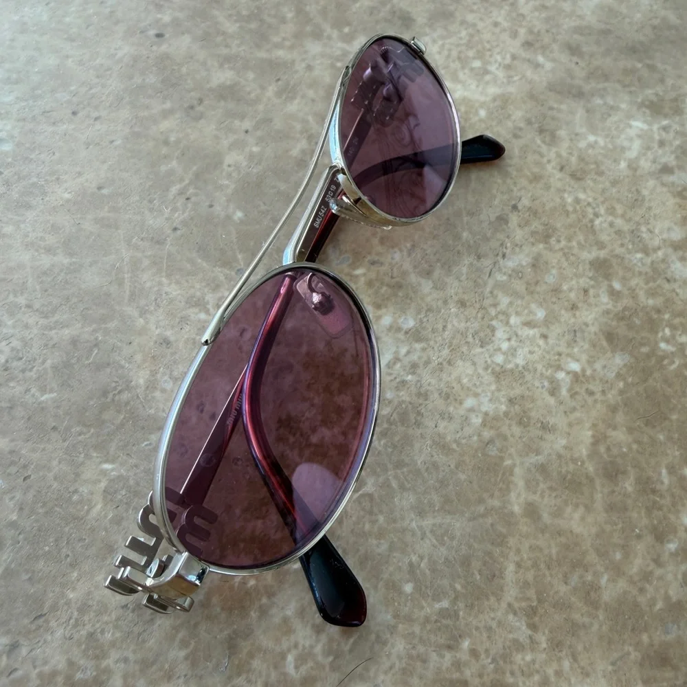 Miu Miu Gold Frame Sunglasses with Pink Lenses - Picture 3 of 6